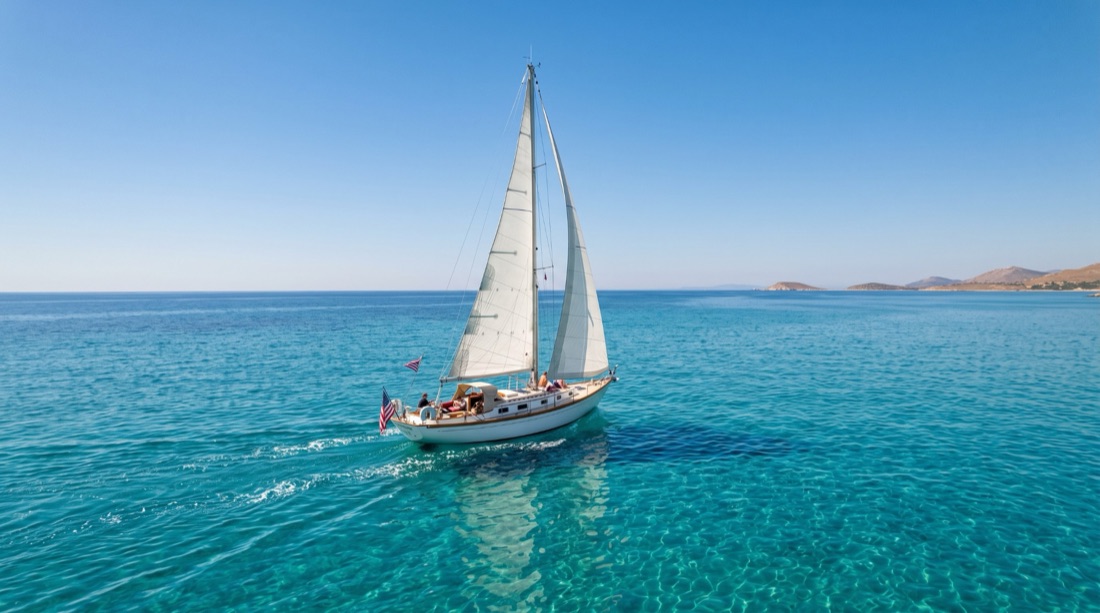 A sailboat on turquoise water